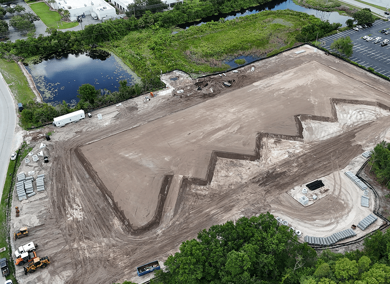 Aerial view of cleared construction site