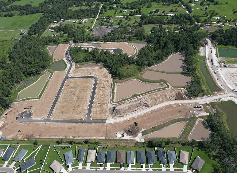 Aerial view of new residential subdivision under construction